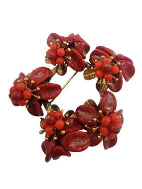 Amazing Signed Czechoslovakia Glass Wreath Style Brooch (A6784)